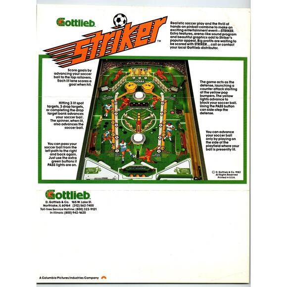 Striker Pinball Machine FLYER Original 1982 Soccer Sports Retro Game 8.5" x 11" - Picture 2 of 2